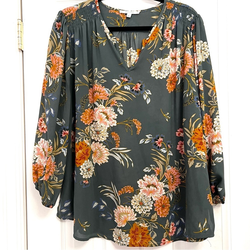 Floral Women's Top - 2X Grey orange floral Fun2Fun Kenmore